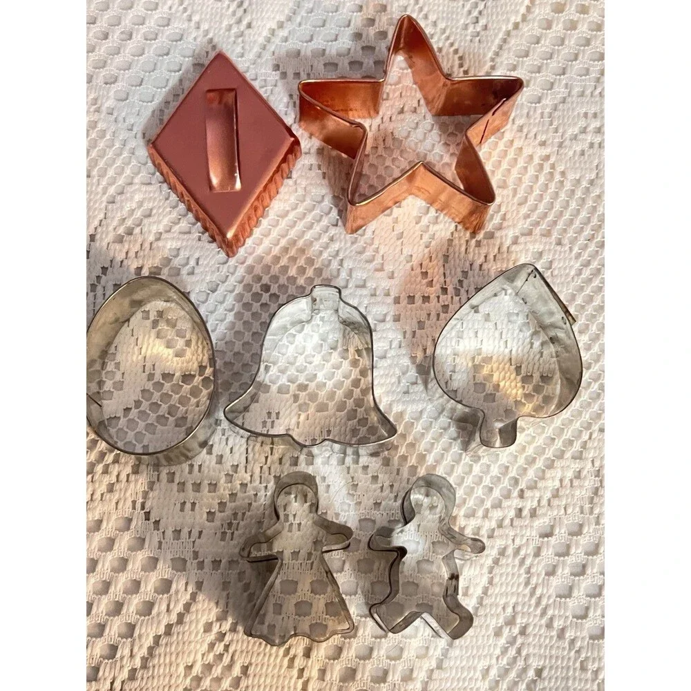 Vintage Cookie Cutter Lot of 8 Copper & Tin Star Duck Angel Bell Heart Christmas